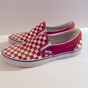 SOLD! Men’s size 11.5 Red White Checkered Vans Slip On Used